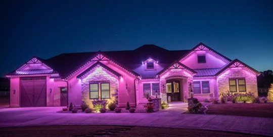 Ranch-style home lit in purple by Bosso Smart Lighting